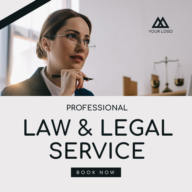Szablon projektu Legal Services Ad with Confident Woman Lawyer Instagram