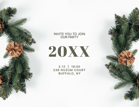 Platilla de diseño New Year Party Announcement with Festive Wreaths Invitation 13.9x10.7cm Horizontal