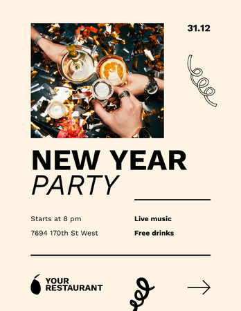 Champagne on New Year Party Flyer 8.5x11in Tasarım Şablonu