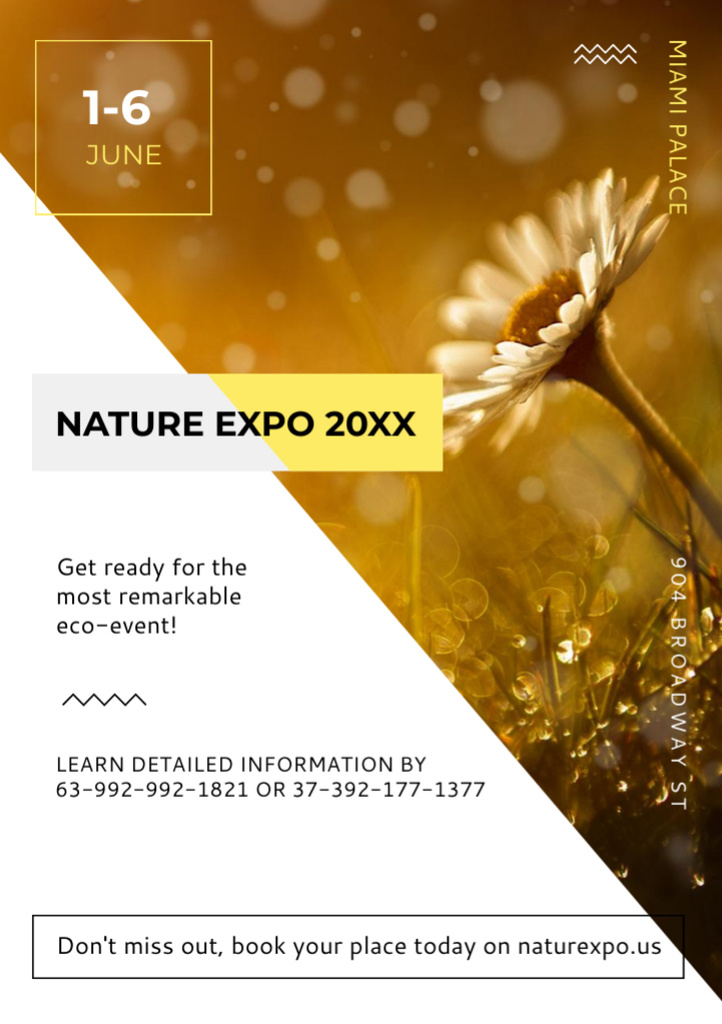 Nature Expo Announcement with Blooming Daisy Flower Flyer A7デザインテンプレート