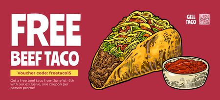 Free Beef Taco Offer Coupon 3.75x8.25in Design Template