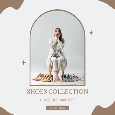 Platilla de diseño New Shoes Collection Ad with Surprised Woman  Instagram