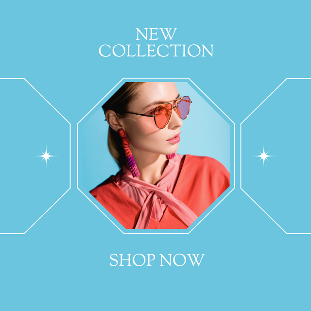 Lovely Sale of New Eyewear Collection In Blue Instagram Design Template