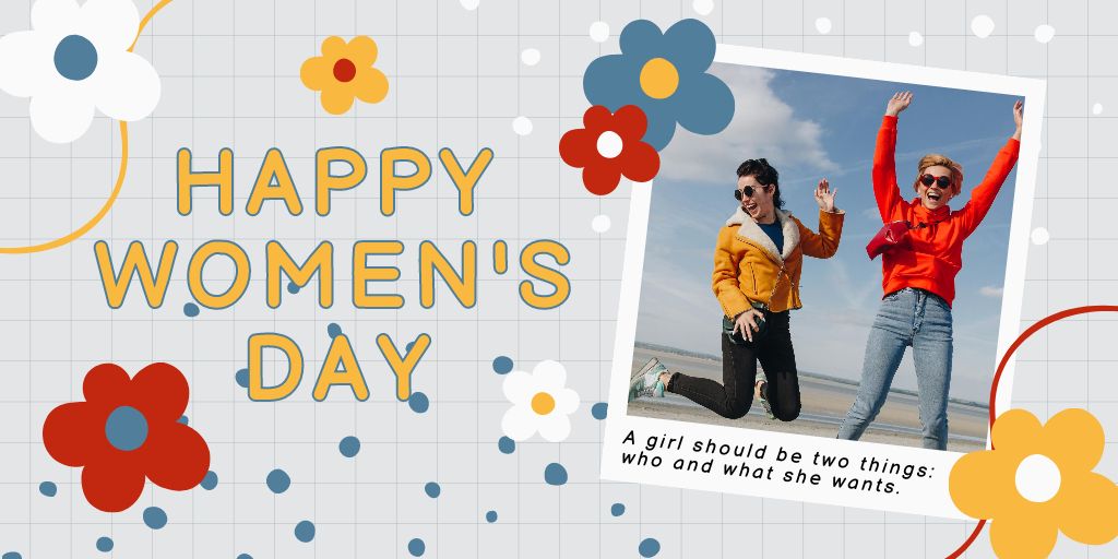 Plantilla de diseño de Cheerful Young Women on International Women's day Twitter 