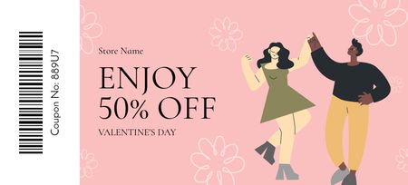 Valentine's Day Discount Offer with Gay Couple in Love Coupon 3.75x8.25in Design Template