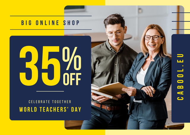 World Teachers' Day Sale Student and Teacher with Book Card – шаблон для дизайна