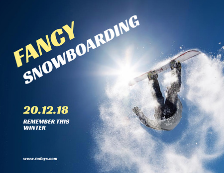 Designvorlage Snowboard Event announcement Man riding in Snowy Mountains für Flyer 8.5x11in Horizontal