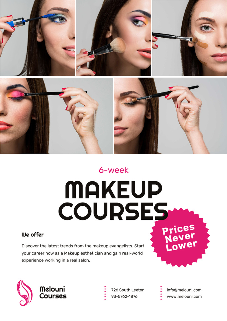 Beauty Courses with Woman applying Makeup Poster A3 Tasarım Şablonu