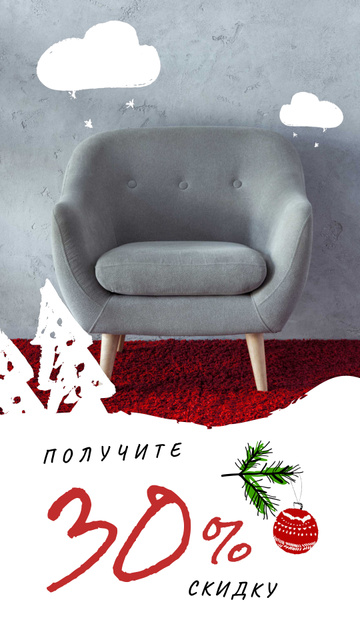 Furniture Christmas Sale Armchair in Grey Instagram Video Story Tasarım Şablonu