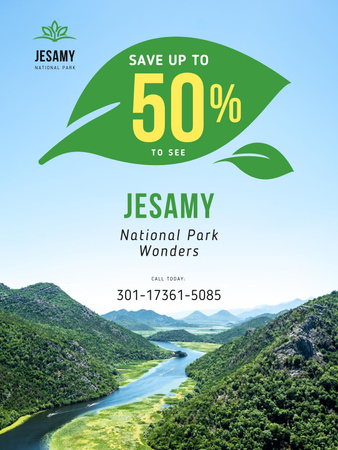 National Park Tour Offer with Forest and Mountains Poster US tervezősablon