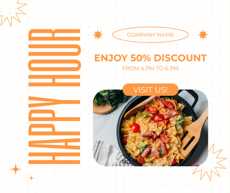 Happy Hours Discounts Promo with Tasty Pasta Facebook Design Template