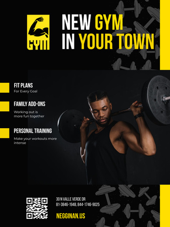 Gym Promotion with Man Lifting Barbell Poster 36x48in Design Template
