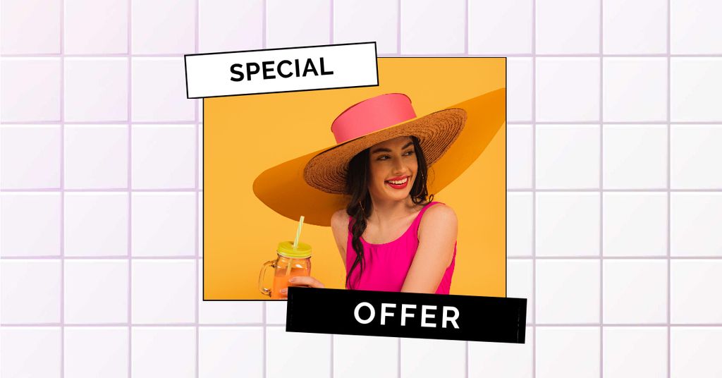 Ontwerpsjabloon van Facebook AD van Special offer with Girl on Vacation