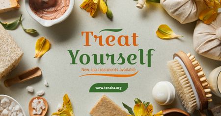 Skin Treatment Offer Natural Oil and Petals Facebook AD Design Template