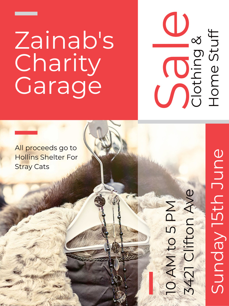 Charity Sale Announcement Clothes on Hangers Poster US Modelo de Design