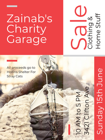 Charity Sale Announcement Clothes on Hangers Poster US Tasarım Şablonu