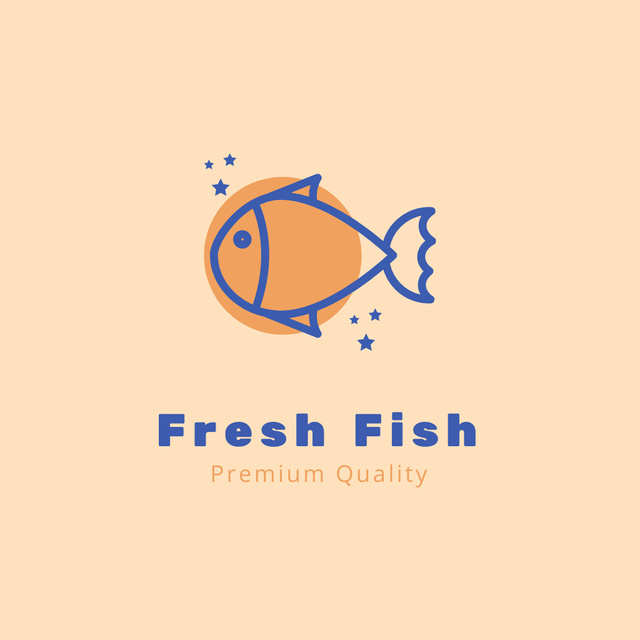 Fish Shop Ad with Illustration Logo Design Template