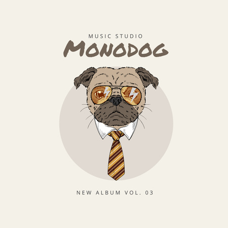 Template di design nuovo album studio con un cane disegnato Album Cover
