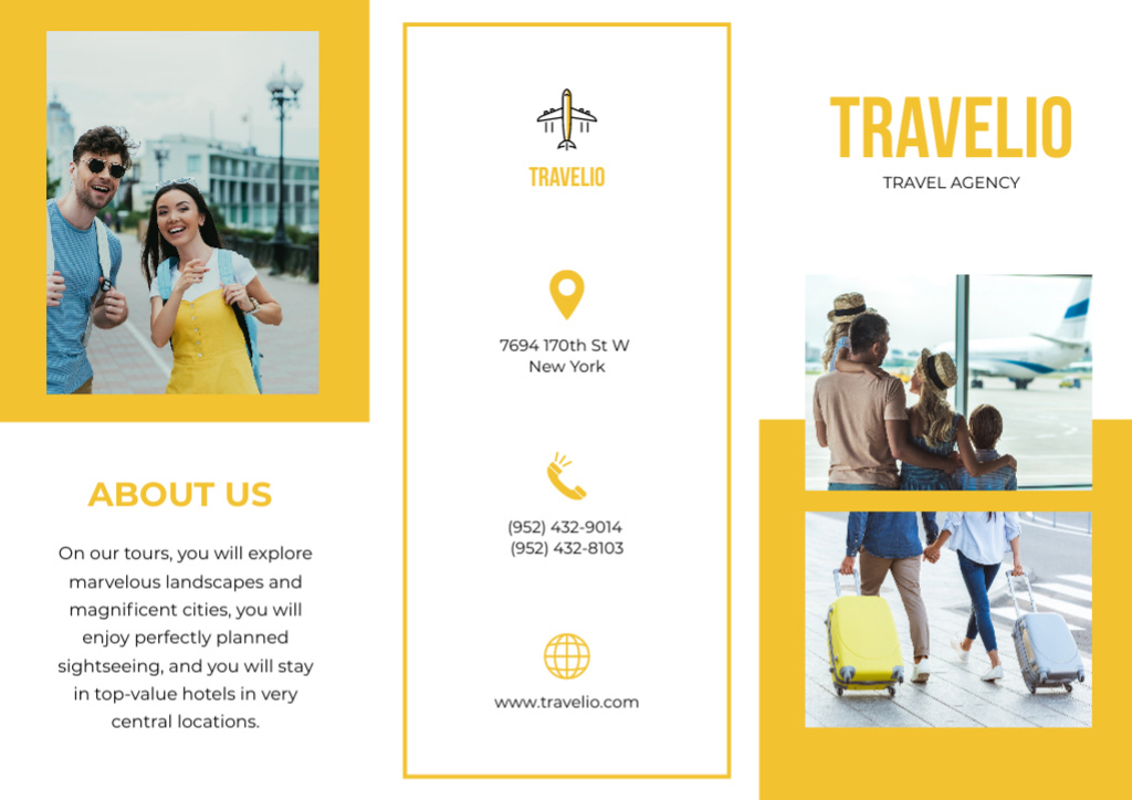 Travel Agency Offer on Yellow Brochure Modelo de Design