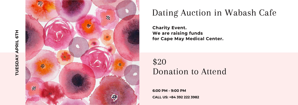 Dating Auction announcement on pink watercolor Flowers Tumblr Design Template