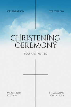 Christening Ceremony Announcement with Clouds in Sky Invitation 6x9in Design Template