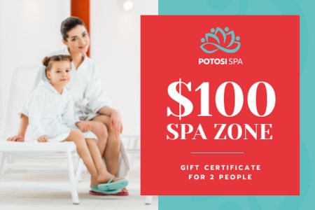 Template di design Spa Zone Offer with Mother and Daughter in Bathrobes Gift Certificate