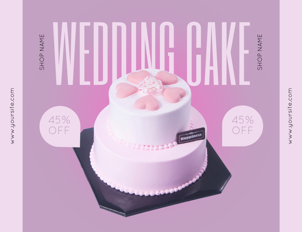 Template di design Discount on Wedding Cakes on Purple Thank You Card 5.5x4in Horizontal