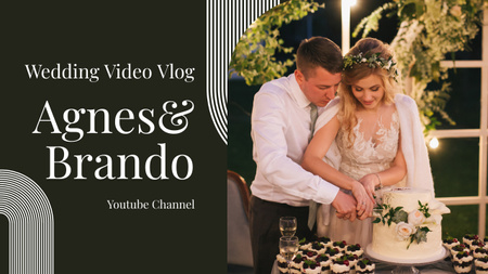 Объявление свадебного видеоблога с молодоженами, разрезающими торт Youtube Thumbnail – шаблон для дизайна