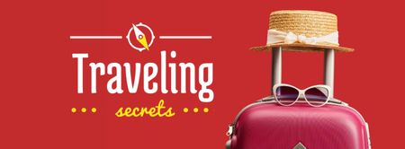 Plantilla de diseño de Maleta y sombrero inspiradores de viaje en rojo Facebook cover 