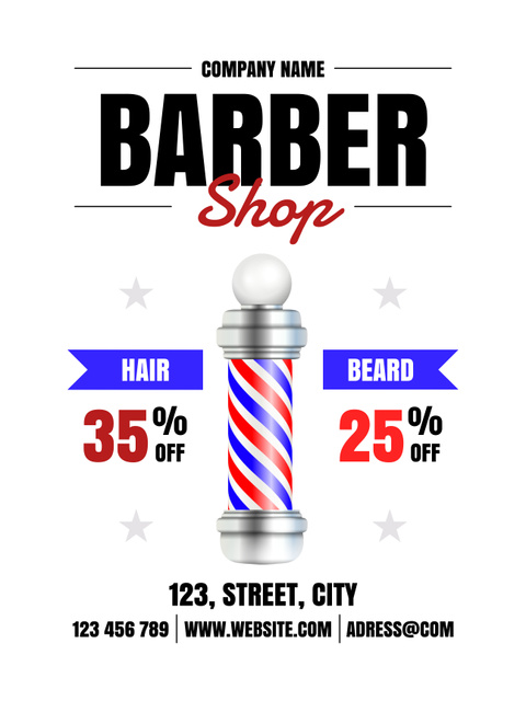 Offer Discount on Shaving and Haircut in Barbershop Poster US Πρότυπο σχεδίασης