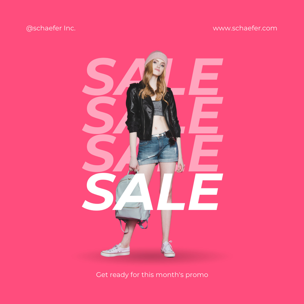 Fashion Sale Announcement with Stylish Young Woman on Purple Instagram Πρότυπο σχεδίασης