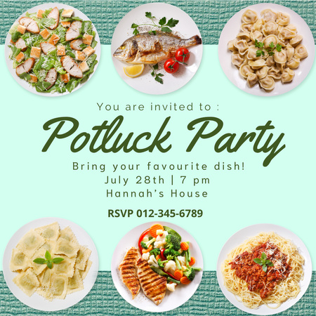  Potluck Party Invitation with Different Dishes Instagram Tasarım Şablonu