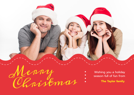 Platilla de diseño Merry Christmas Greeting Family in Santa Hats Card