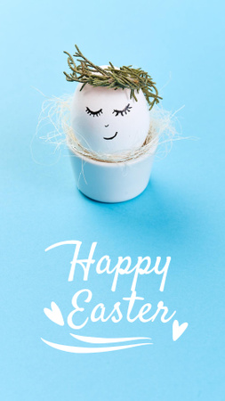 Painted Egg And Easter Holiday Greeting In Blue Instagram Story Design Template