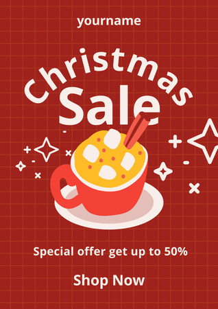 Christmas Sale of Food and Drinks Red Posterデザインテンプレート