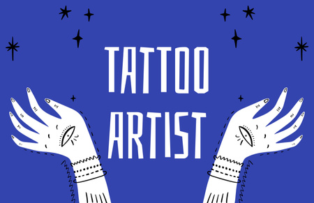 Modèle de visuel Services d'artiste tatoueur avec illustration en bleu - Business Card 85x55mm