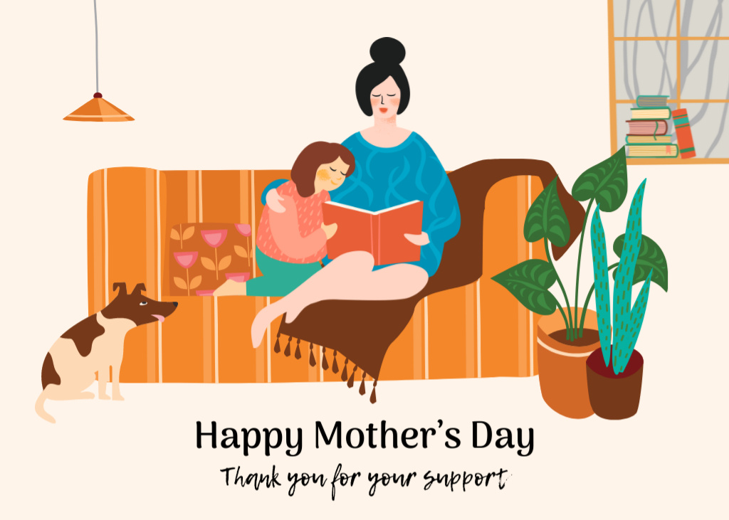 Mother's Day Greeting With Illustration Postcard 5x7in Šablona návrhu