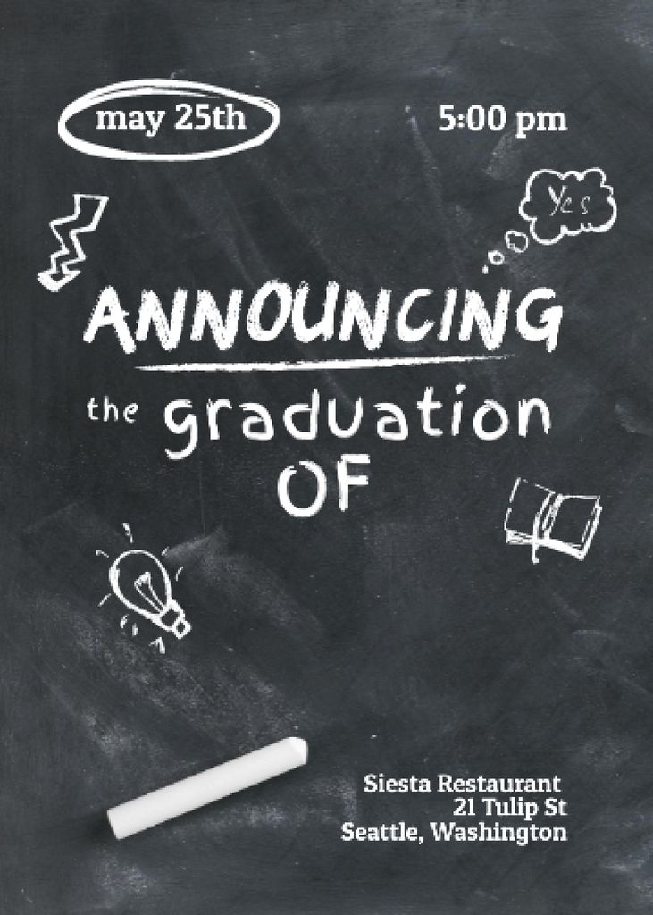 Ontwerpsjabloon van Invitation van Graduation Announcement with Drawings on Blackboard