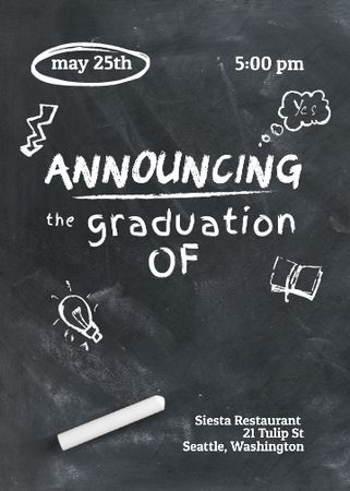 Designvorlage Graduation Announcement with Drawings on Blackboard für Invitation