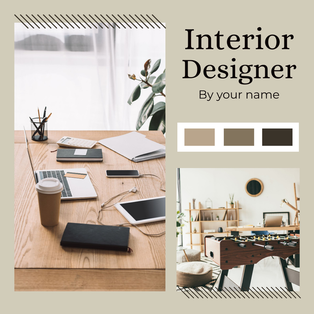 Interior Design in Natural Palette of Grey and Brown Instagram AD Design Template