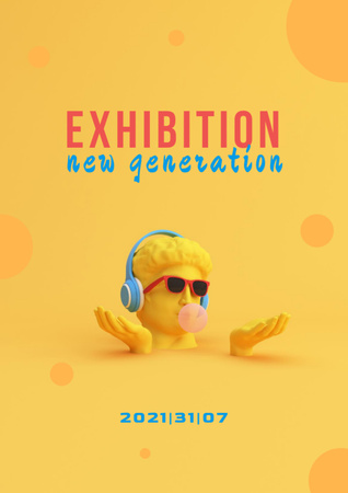 Designvorlage Exhibition Announcement with Funny Human Head Sculpture für Flyer A4