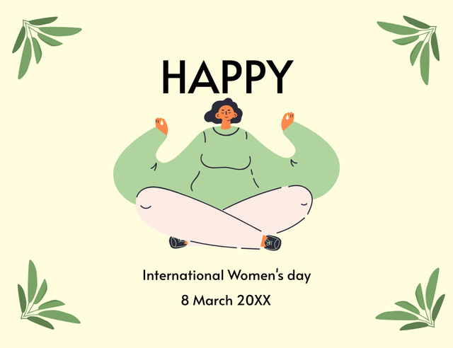Women's Day Greeting with Girl in Lotus Pose Thank You Card 5.5x4in Horizontal Design Template