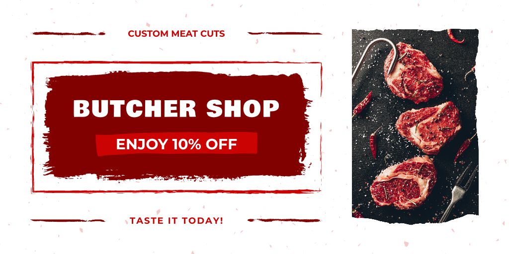 Enjoy Discounts on Meat in Butcher Shop Twitter Modelo de Design
