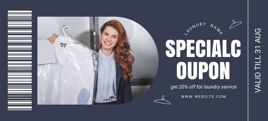 Dry Cleaning Service Offer on Blue Grey Coupon 3.75x8.25in – шаблон для дизайна