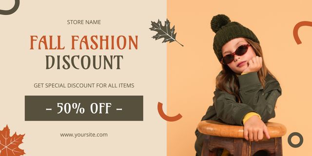 Fashion Kids Sale with Cute Girl in Hat Twitter Design Template