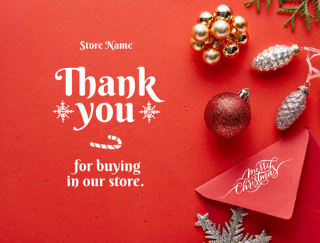 Ontwerpsjabloon van Thank You Card 4.2x5.5in van Thankful Quote with Christmas Tree Toys