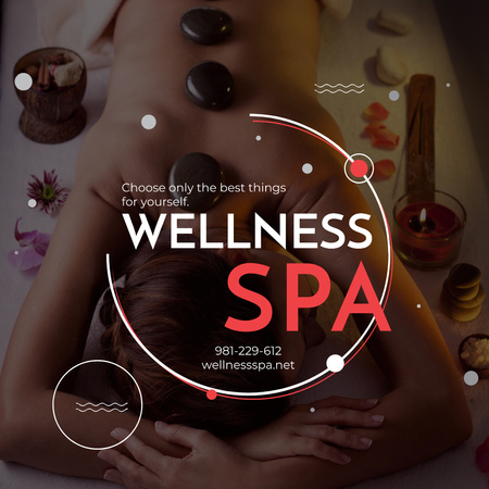 Wellness Spa Ad Woman Relaxing at Stones Massage Instagram AD tervezősablon