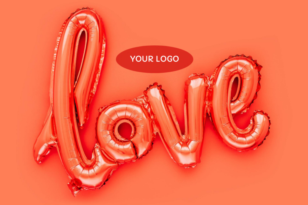 Ontwerpsjabloon van Postcard 4x6in van Balloon in Shape of Word Love for Valentine's Day Greeting