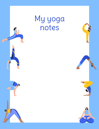 Yoga Planner With Women Doing Different Asanas and Exercises Notepad 107x139mm Design Template