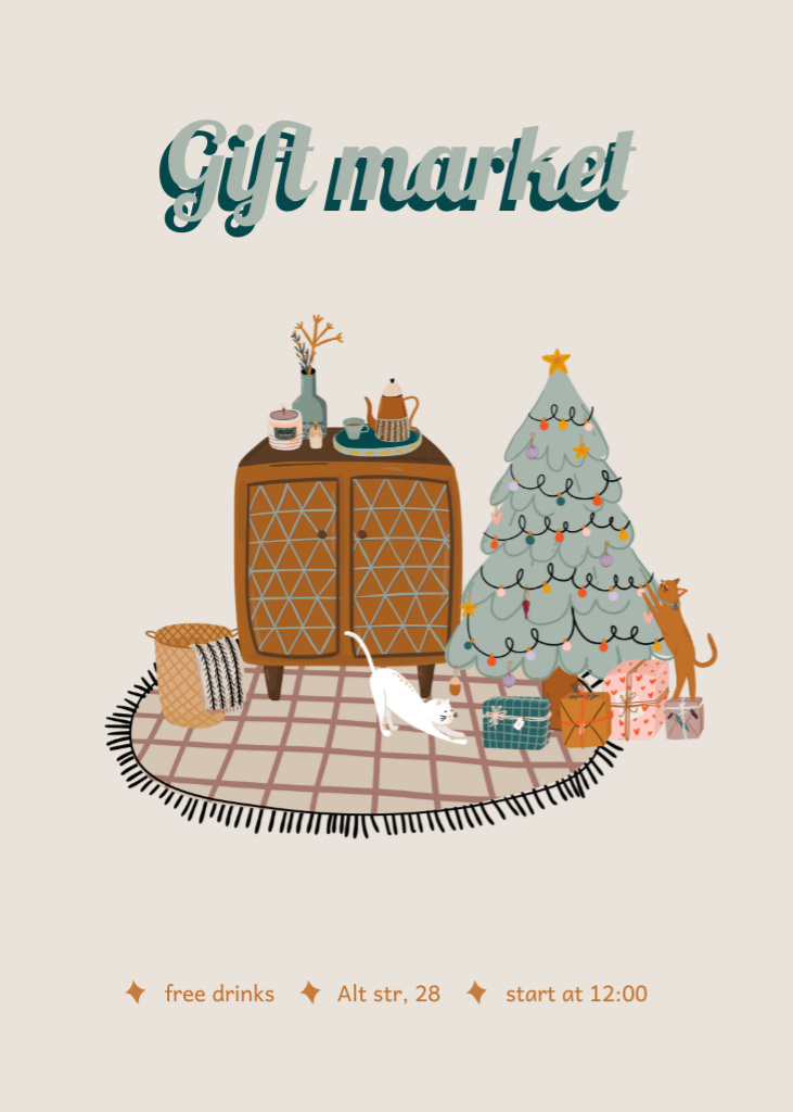 December Shopping at Holiday Market Invitation tervezősablon